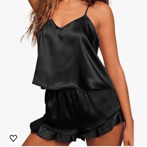 Black silk short set